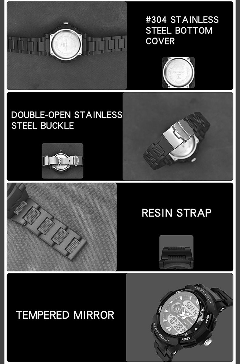 Orologio sportivo da uomo in stile militare con retroilluminazione a LED, impermeabile, sveglia, doppio fuso orario, cronometro, display giorno/data, orologio elettronico con cinturino in resina_voghion.com