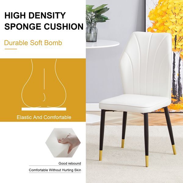 4 Modern Dining Chairs With Stylish PU Patterned Backrest And Black Metal Legs For A Comfortable Home Experience In The Kitchen, Bedroom And Office._voghion.com