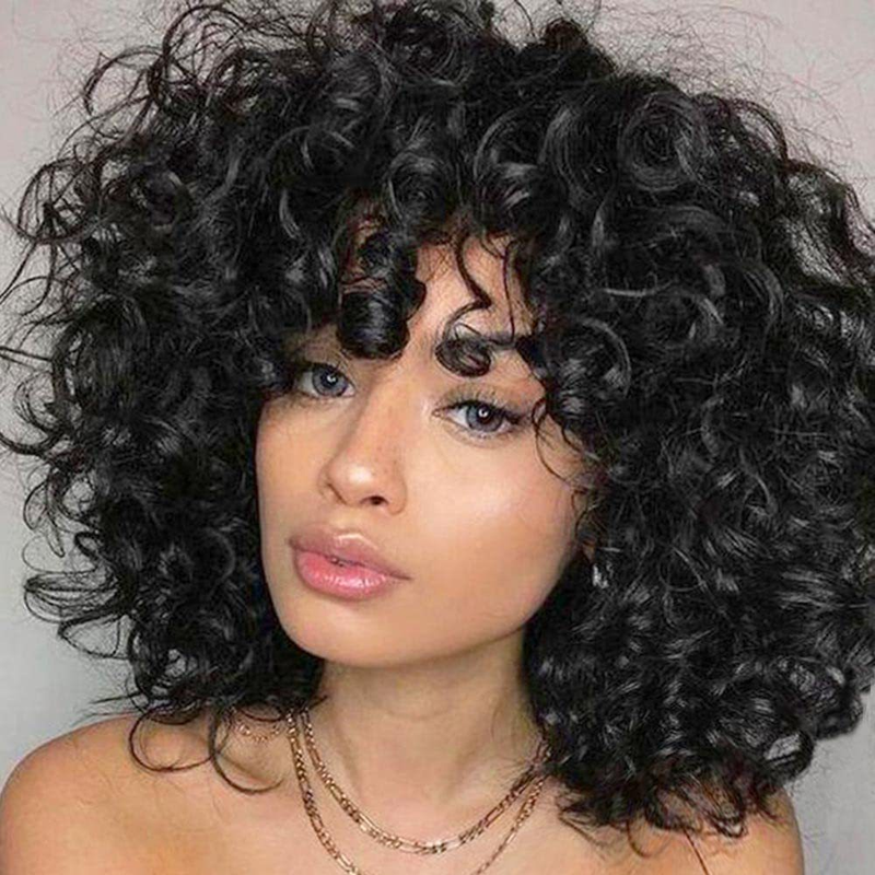 Synthetische Perücke. Neu für Frauen mit natürlichen kleinen Locken. Hochtemperatur-Seiden-Stirnband-Abdeckung, flauschiges, kurzes, lockiges Haar_voghion.com