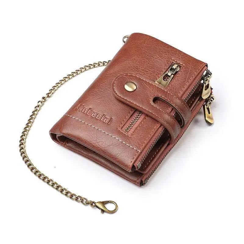 Designer 2025 Theft Men's PU Leather Retro Style Short Bifold Zipper Wallets Credit Card Coins Storage With Anti Loss_voghion.com