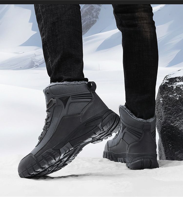Grensoverschrijdende antislip wandelschoenen in grote maten, sneeuwlaarzen voor heren, gevoerd met fleece, verdikte sneaker, waterdicht, koudebestendig, warm, hoge katoenen laarzen voor heren_voghion.com