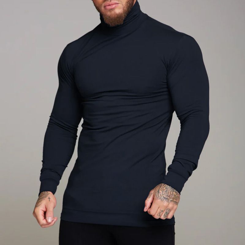 Nuovo maglione a collo alto in cashmere aderente tinta unita, strato interno caldo da uomo_voghion.com
