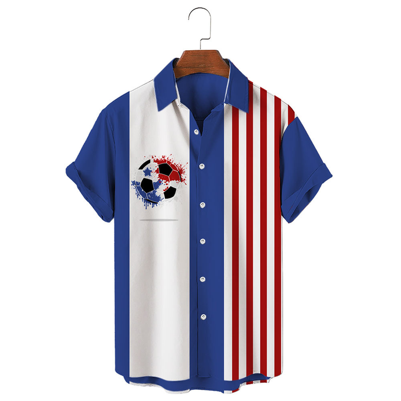 Herrenbekleidung Hemd Fußballdruck Kurzarm 3D-Shirt Herren-Strandhemd_voghion.com