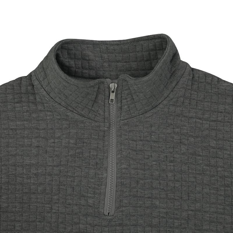 Felpa con cappuccio a quadri piccoli da uomo, primavera e autunno, con collo alto e mezza cerniera, da uomo_voghion.com