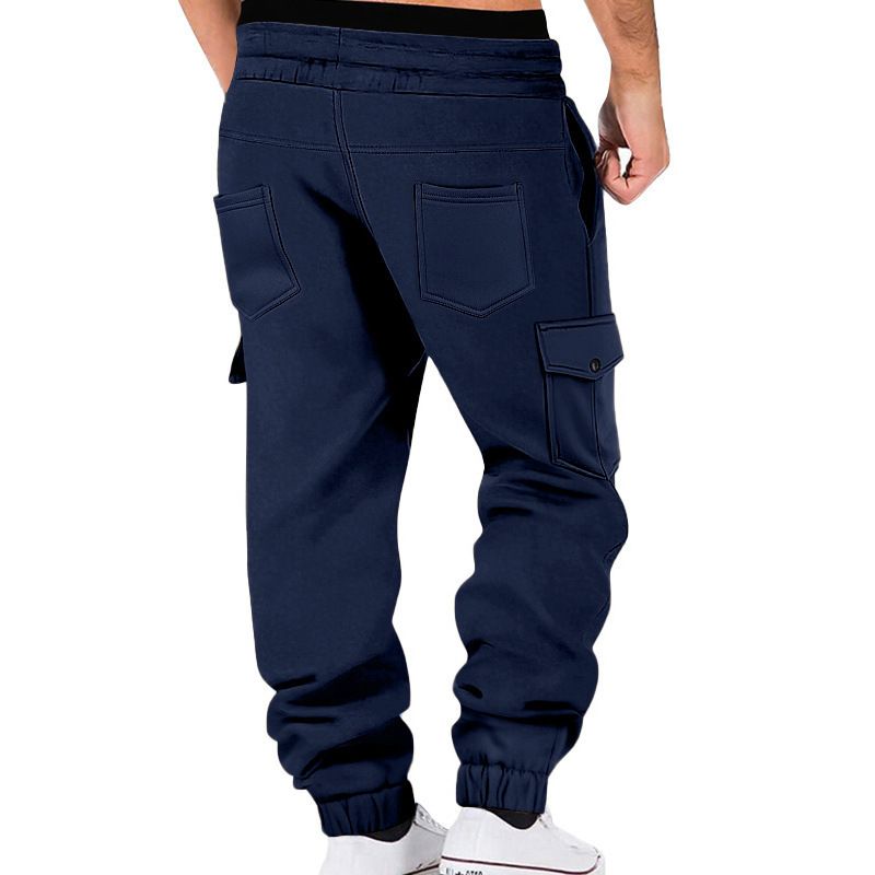 Zware, met fleece gevoerde cargojoggingbroek voor heren – Winterse, relaxte broek met trekkoord en meerdere zakken (100% polyester)_voghion.com