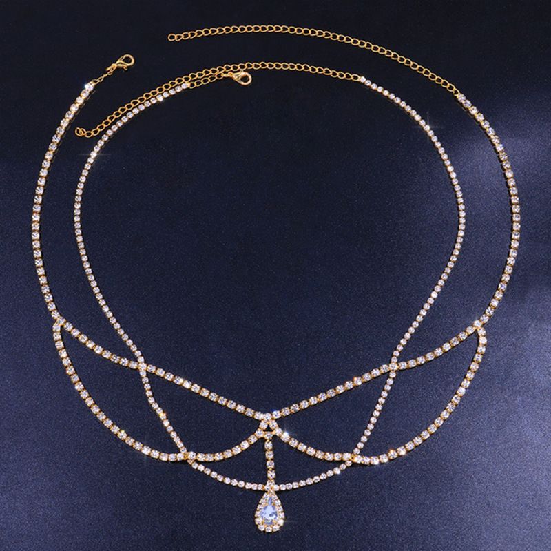 Copricapo da sposa bohémien con strass, vintage, multistrato, con strass, a forma di goccia d'acqua, catena per capelli, accessori_voghion.com