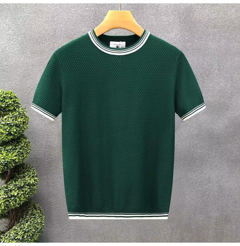 Colorblock gestreepte trui met korte mouwen voor heren, zomerse ijszijde, Britse business slim fit binnenshirt_voghion.com