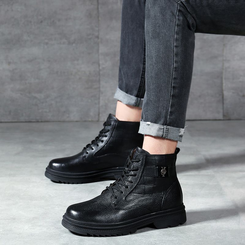 Herren-Baumwollschuhe, warme, hochgeschnittene Martin-Stiefel aus Samt, Schneestiefel, lässige Herren-Lederstiefel_voghion.com