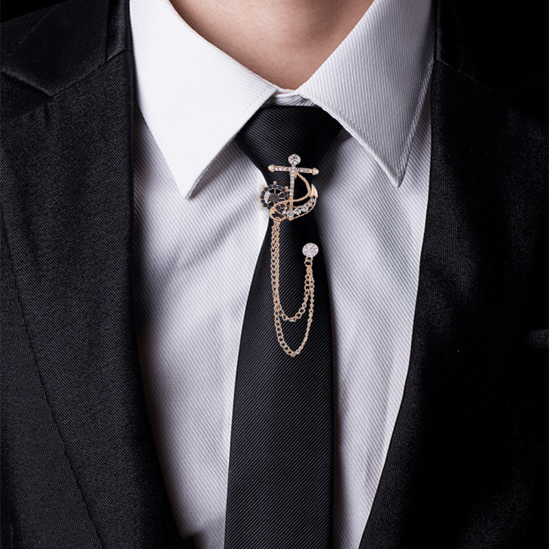 Designer men's high-end suit cross brooch personalized trendy suit collar pin tassel accessories_voghion.com
