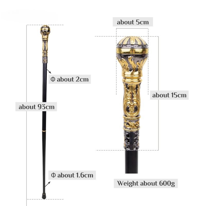 Golden Black Luxury Round Handle Fashion Walking Stick For Party Decorative Walking Cane Elegant Knob Walking Stick 93cm_voghion.com