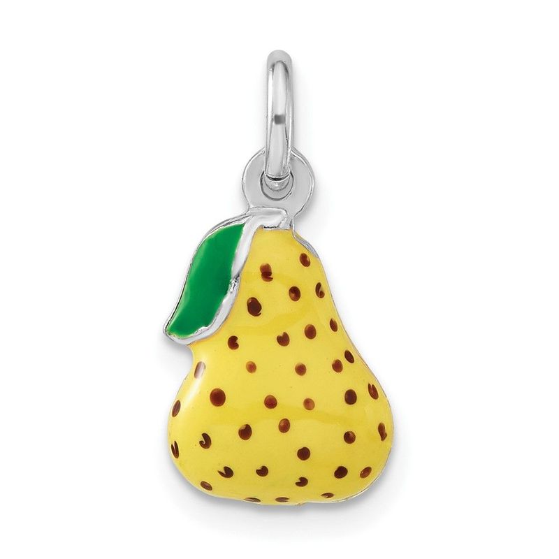 Sterling Silver 3-D Polished Enameled Pear Charm_voghion.com