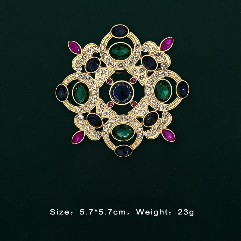 Designer-Stil, Barock-Retro-Gold-Damenbrosche, Edelstein, antike Hofaccessoires_voghion.com