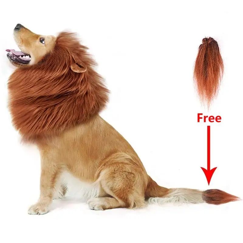 Niedliche Cosplay-Kleidung für Hunde, Löwenmähne für Hundekostüme, realistische Löwenperücke für mittelgroße bis große Hunde mit Ohr-Haustierzubehör_voghion.com