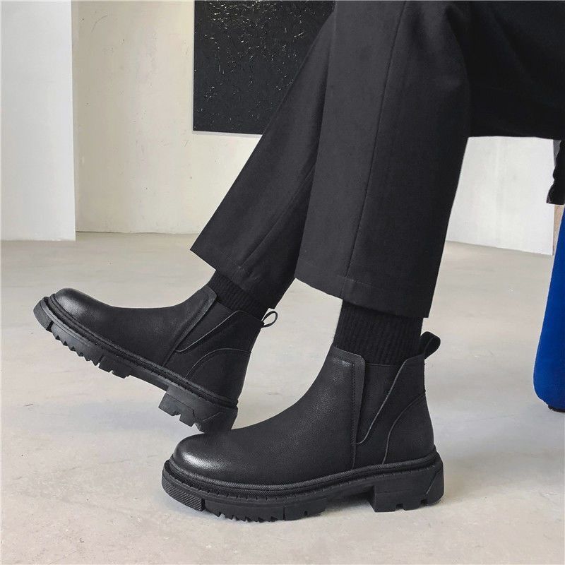 Chelsea Martin Boots Herren Casual High-Top Lederschuhe Ins Low-Top Medium Boots Trendy Leder Short Boots_voghion.com
