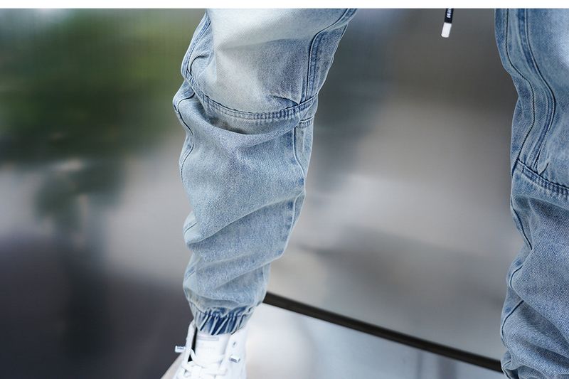 Men's Multi-Pocket Work Jeans – Loose Cuff Washed Denim Pants, Retro Utility Style With Nine-Point Harem Fit_voghion.com