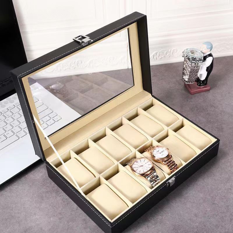 Watch Storage Box 12-digit Watch Case Wooden Pu Leather Watch Case With Lock Watch Case Display Case Storage Box_voghion.com