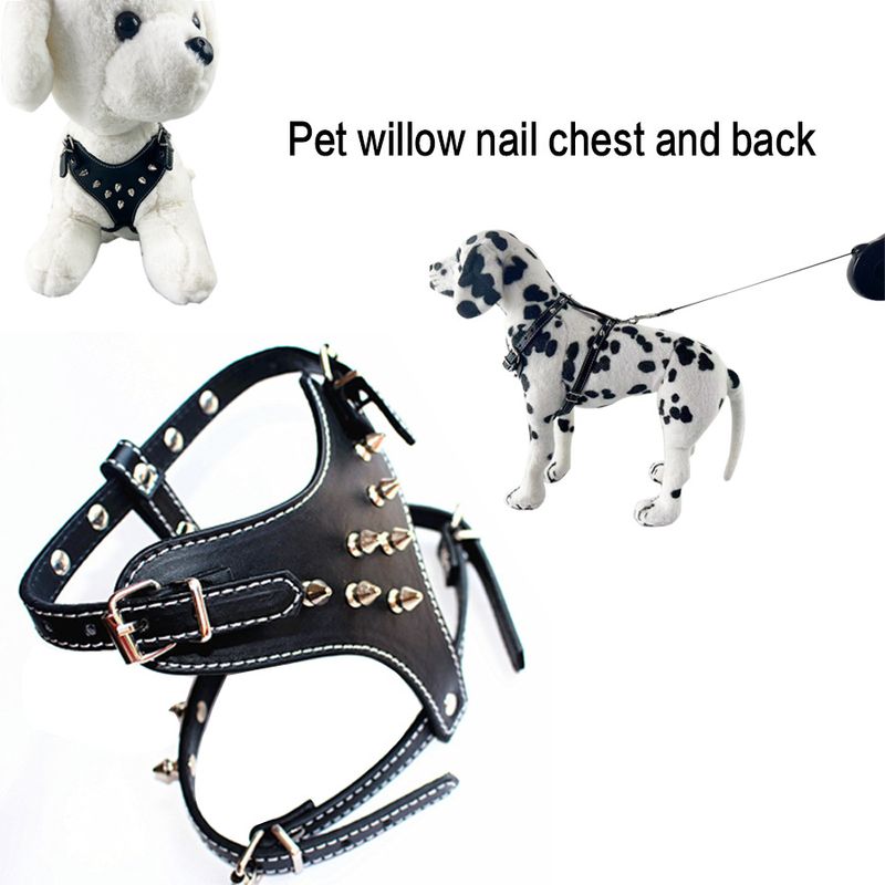Pet Supplies Anti-Bite Willow Punk Collar PU Leather Dog Leash Harness_voghion.com