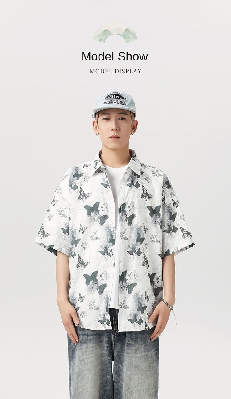 New product, Chinese ink butterfly tide brand loose and comfortable short-sleeved shirt_voghion.com