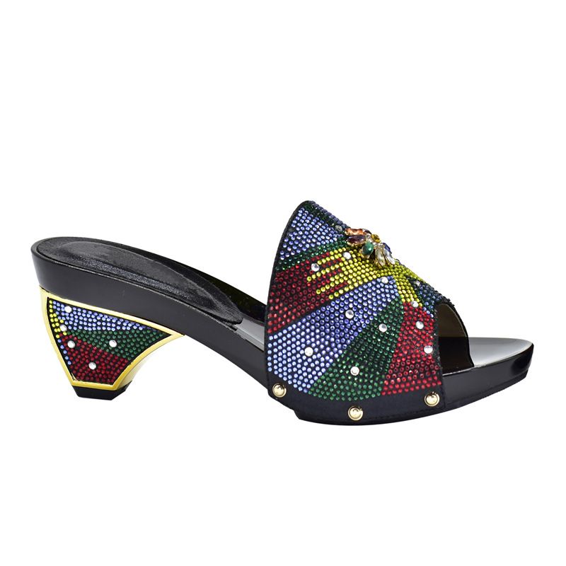 Row diamond pattern all-in-one round head casual high-heeled fashion sandals with handbag set_voghion.com