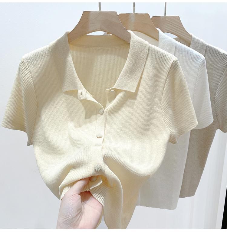 Women's Clothing Thin Sweater Slimming Short Sleeves Solid Color Versatile Short Cardigan Top_voghion.com