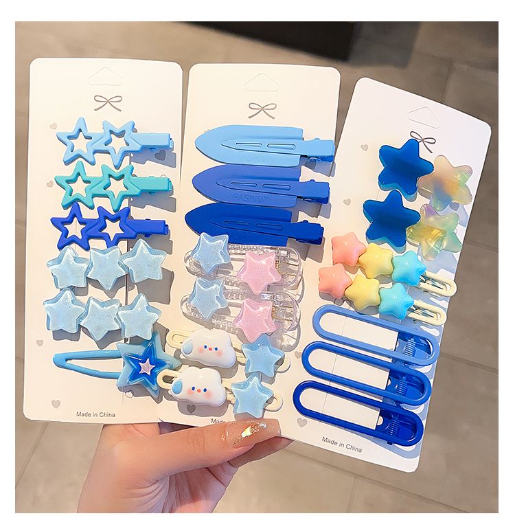 Clip unisex Dopamine Blue Cute Star Traceless Fermaglio per capelli per bambini con frangia fermaglio per capelli con becco d'anatra laterale_voghion.com