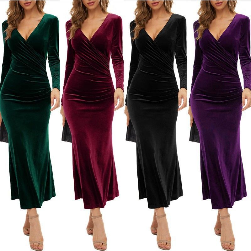 Damenbekleidung V-Ausschnitt Hüftrock Schlank Elegant Temperament Fischschwanzkleid Abendkleid_voghion.com