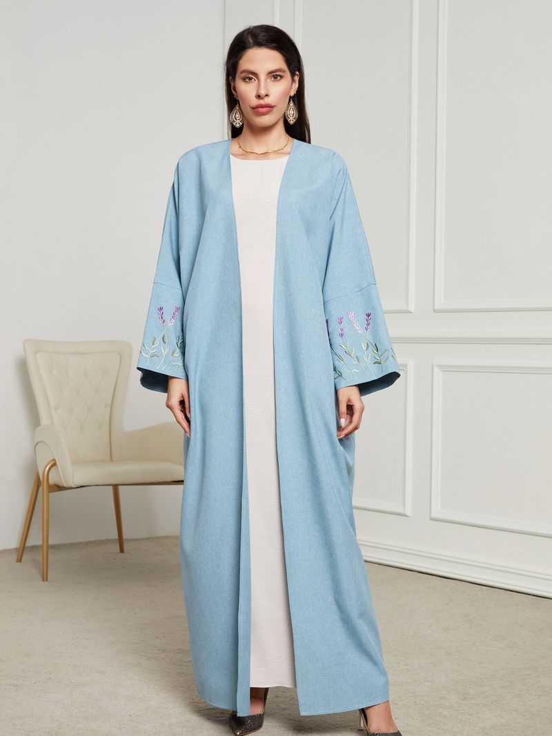 Dammekleeder Elegant muslimescht Langärmlecht Gestickt Oppent Cardigan Kleed Fliedermausärm Buedemlaangt Kleed Modesch Fréijoers-Summer Robe_voghion.com