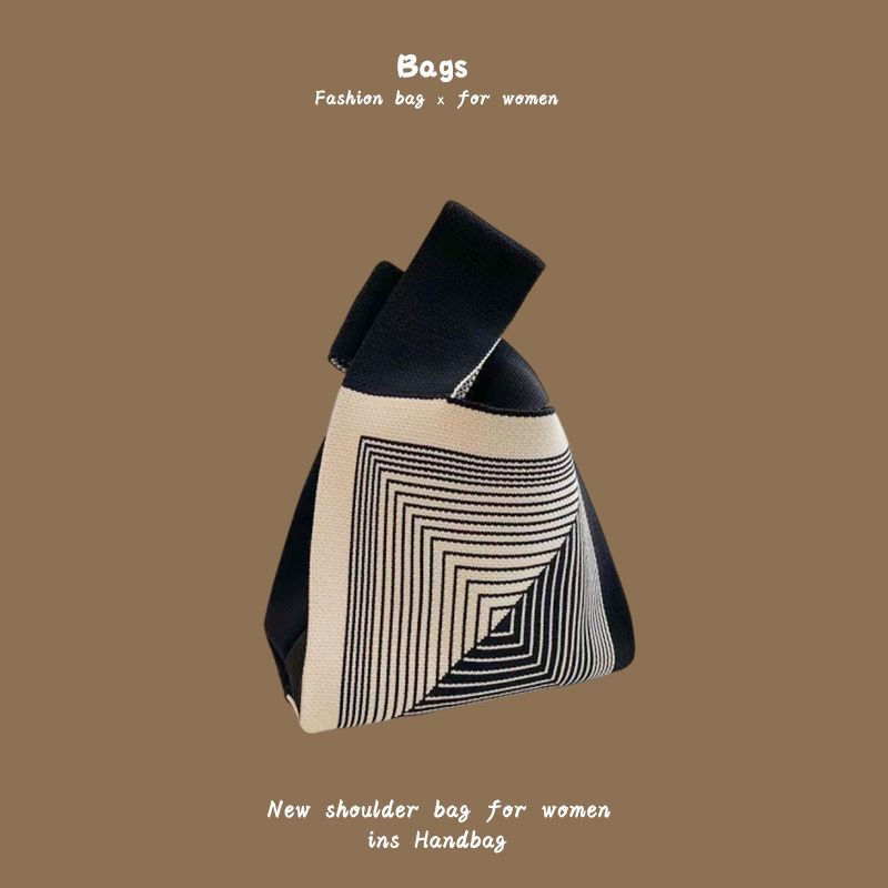 Borsa a mano in stile Ins per donna, secchiello in lana lavorata a maglia, versione coreana e giapponese, versatile borsa da pranzo casual e portatile_voghion.com
