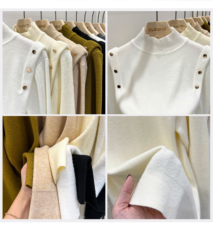 AOSSVIAO 2025 Maglione dolcevita con bottoni in maglia da donna Pullover Autunno Inverno Maglioni da donna basici Maglie morbide e calde_voghion.com