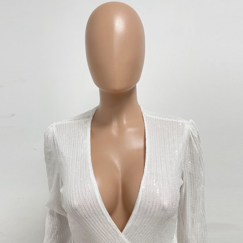 Damkläder Ins Style Deep V Mode Casual Jumpsuit Långärmat Bälte Paljett Jumpsuit Dam_voghion.com