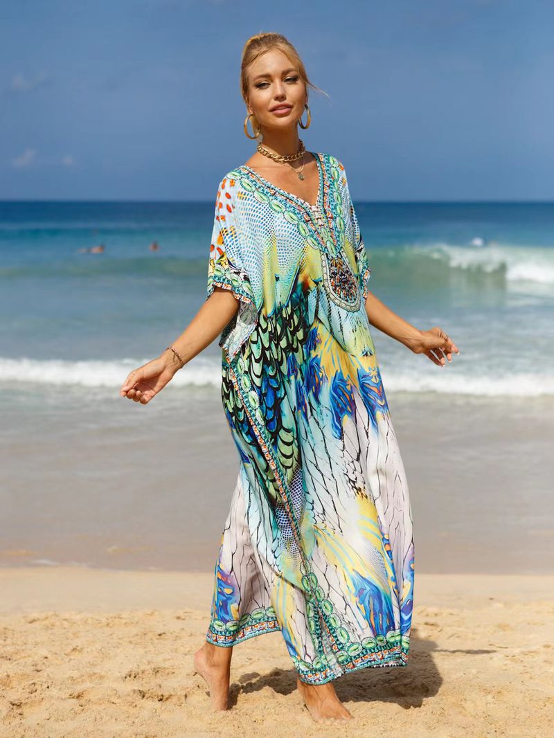 Bohemian Beach Cover-Up Kleid – Leichte und atmungsaktive Tunika aus 99 % Baumwolle für Damen, übergroßes, fließendes Sommerkleid, perfekt für den Pool_voghion.com