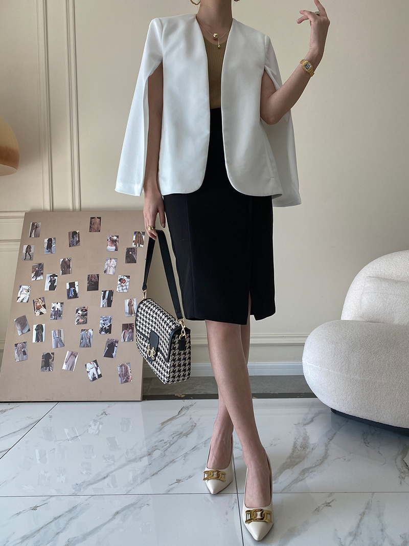 Sinan Elegante Cappotto da Donna con Mantella e Tasche Laterali, Design di Alta Qualità, Autunno Inverno Nuovo SN1112_voghion.com