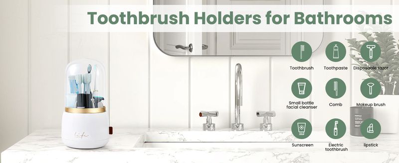 Rotating 7-Slot Toothbrush Holder With Drain - Electric Brush Storage_voghion.com