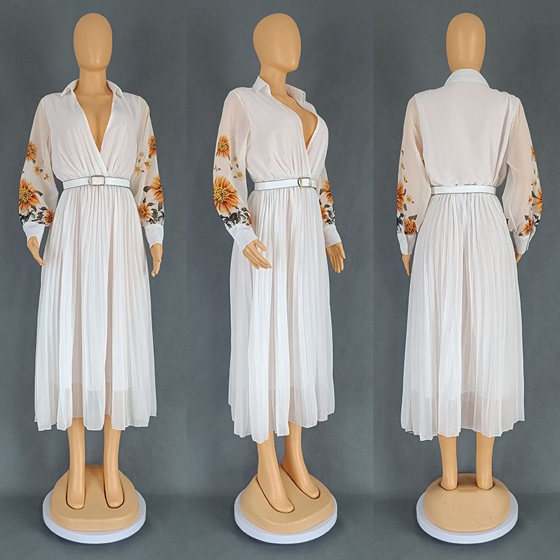 Women's Clothing Solid Color Printed Chiffon Dress_voghion.com