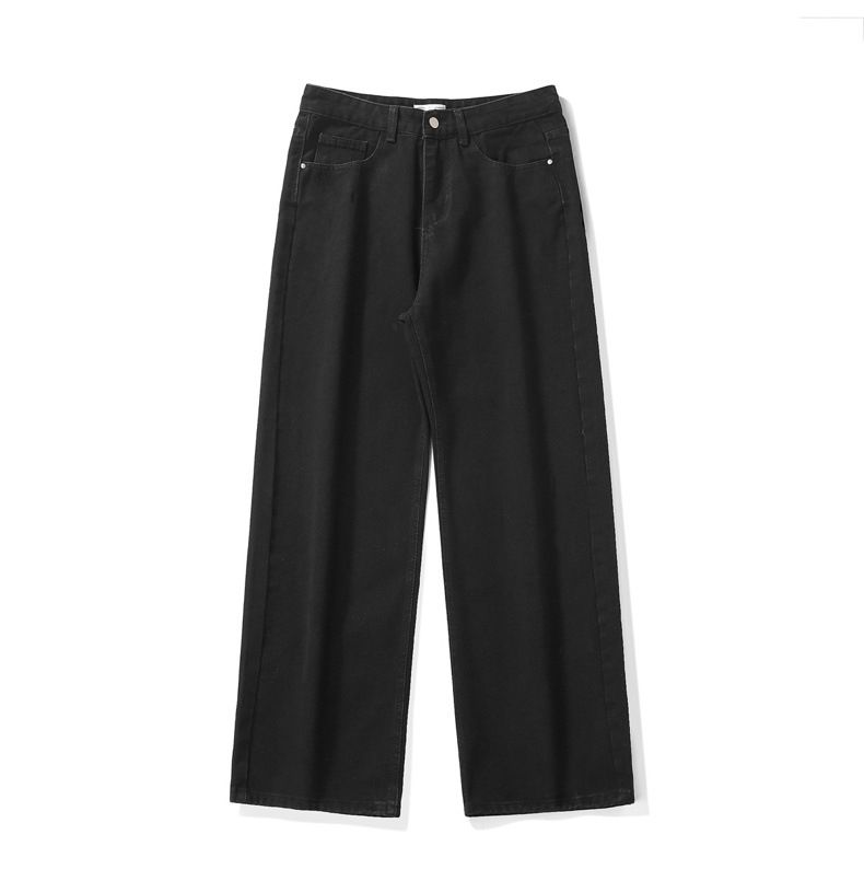 Deep Blue Washed Denim Jeans Herren im Frühjahr und Herbst 2024, neue einfarbige, vielseitige, weite, lässige Hose mit geradem Bein für_voghion.com