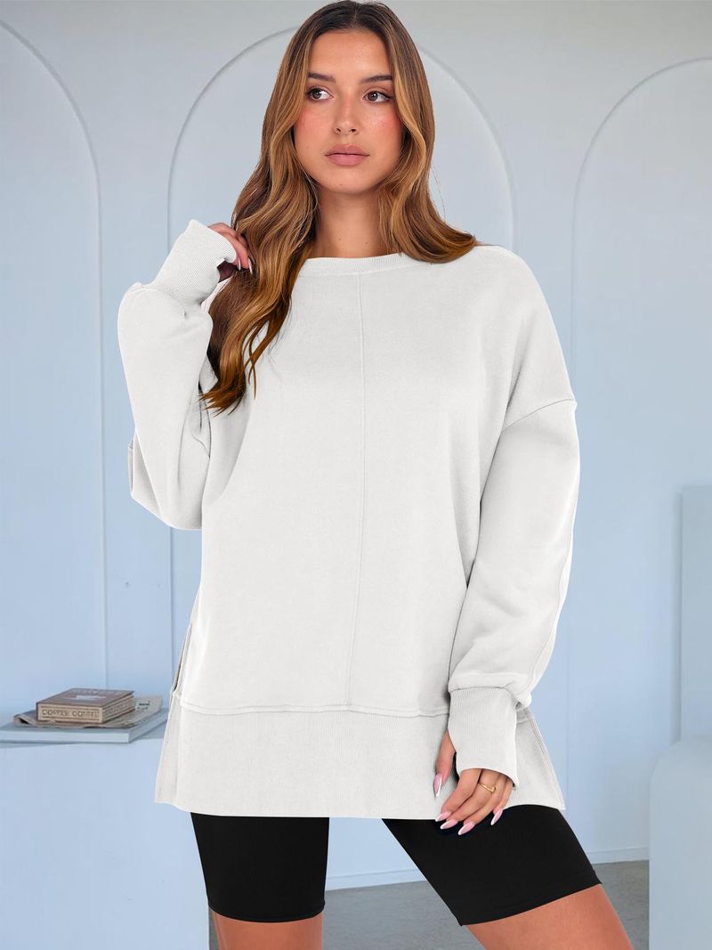 Women's Autumn And Winter Long Sleeve Round Neck Sweatshirt Solid Color Casual Bottoming Shirt_voghion.com