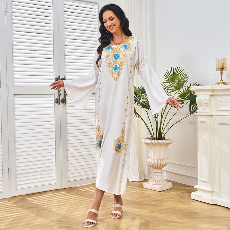 New Malaysia Summer Simple Leisure Embroidered Cotton Long Sleeve Dress_voghion.com