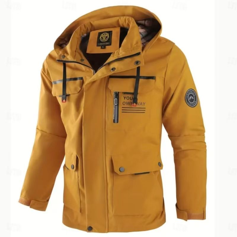 Men's Heavy-Duty Full-Zip Hooded Jacket With Stand Collar & Full-Zip Closure, Full-Length Zipper Front, Large Capacity Pockets, Machine Washable Coat_voghion.com