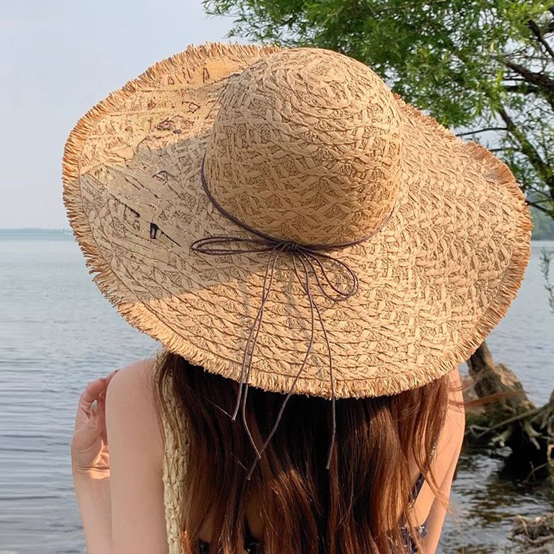 Summer Outdoor Face-Slimmig Sushade Protectio Beach Su Wove Embroidered Letters Extra Large Brim Straw Hat For_voghion.com