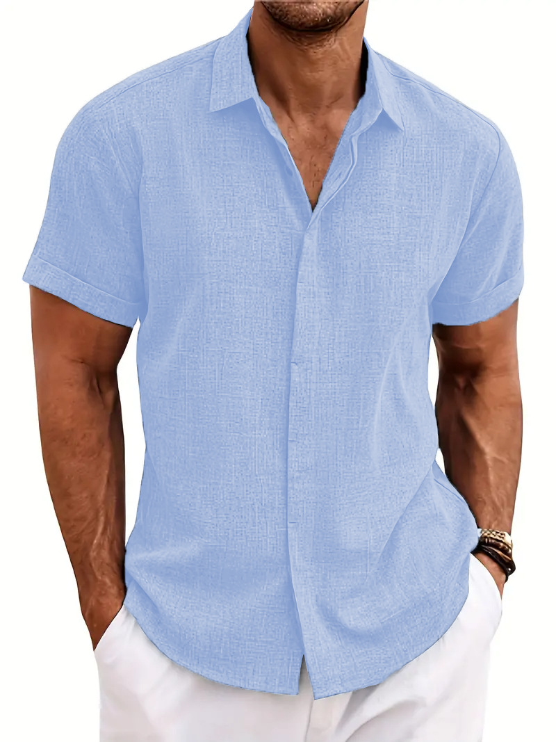 Felpa ampia Ebey, camicia in lino di cotone, camicia a maniche corte da uomo oversize da spiaggia_voghion.com