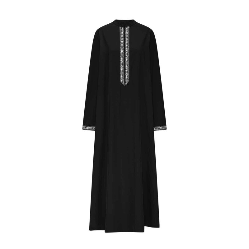 Túnica musulmana sencilla de cuello alto largo con cremallera para hombre_voghion.com