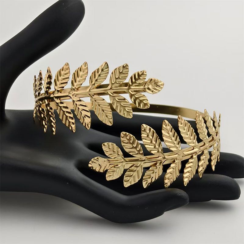 Bracciale da braccio superiore in foglia di metallo per donna, stile greco-romano, bracciale da braccio superiore da donna, colore oro, regalo di gioielli_voghion.com