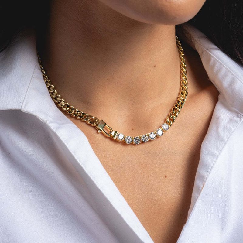 Collana corta con diamanti, stile hip hop, in acciaio al titanio, da donna, con tendenza Blogger._voghion.com