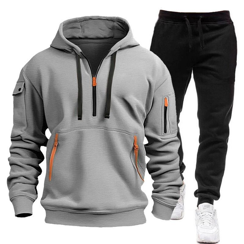 2025 New Autumn Winter Hoodie Men's Sweatshirt Multi-Pocket Zipper Color Block Jacket Casual Sports Set_voghion.com