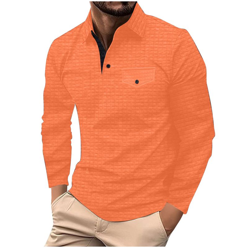 Polo sportiva da uomo a maniche lunghe con bottoni e tasca, modello scozzese, primavera-autunno_voghion.com