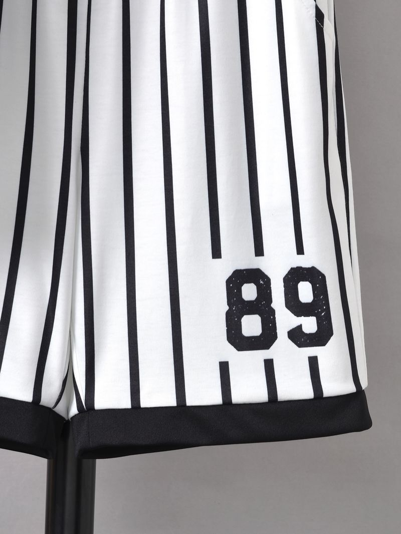 Børnetøj 2024 Forår og sommer Engelsk bogstavstribet print Kortærmet T-shirt og shorts Todelt sæt_voghion.com