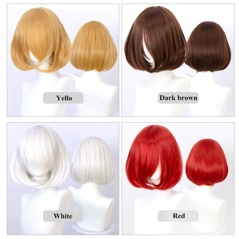 Hot selling TALANG Synthetische Korte Bob Steil Haar 35 CM Met Trimbare Pony Lolita Ombre Roze Rood Blauw Paars Cosplay pruik Voor_voghion.com