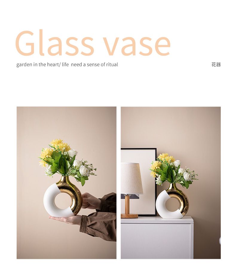 Nordic Ceramic Vase Set With Gold Accents – Handcrafted For Home Decor, Floral Arrangements, And Stylish Gifting (Black & White, Multiple Sizes)_voghion.com