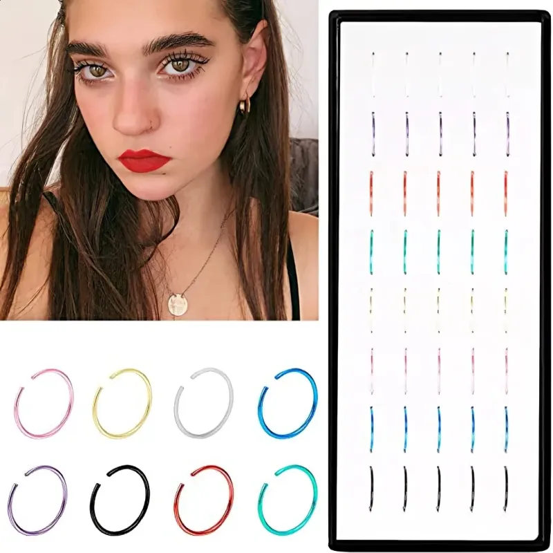 Piercing al naso in acciaio inossidabile con cristallo alla moda per donna, ipoallergenico, anello dritto da 18 mm, a forma di vite, gioiello per il corpo_voghion.com