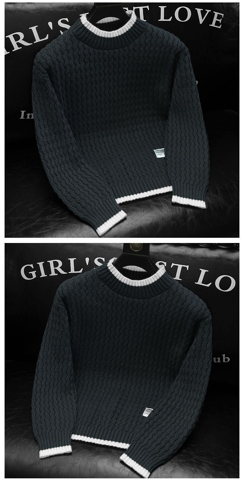Pull décontracté en tricot pour homme – Col rond doux, coupe ample, couleur unie polyvalente (vert, abricot, gris foncé, noir)_voghion.com